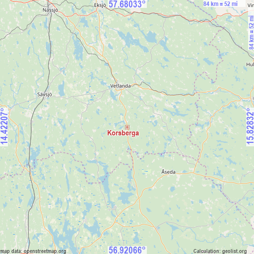 Korsberga on map