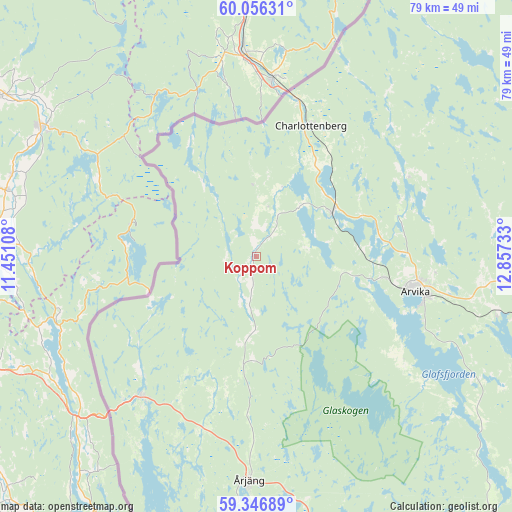 Koppom on map