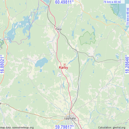 Karby on map