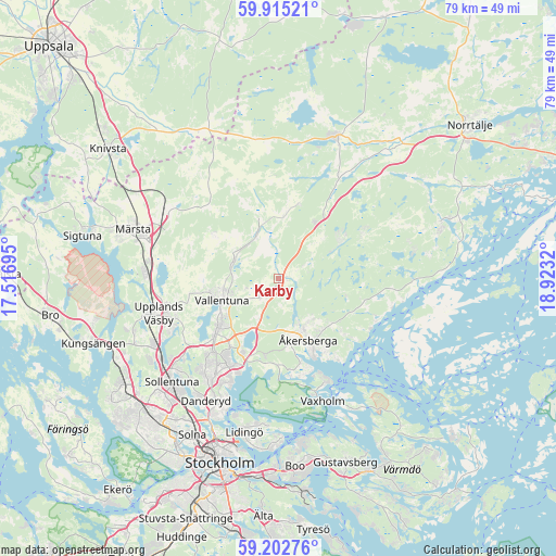Karby on map