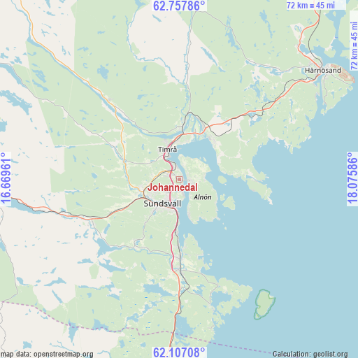 Johannedal on map