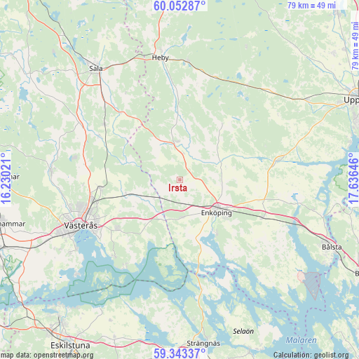 Irsta on map