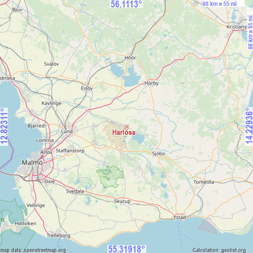 Harlösa on map