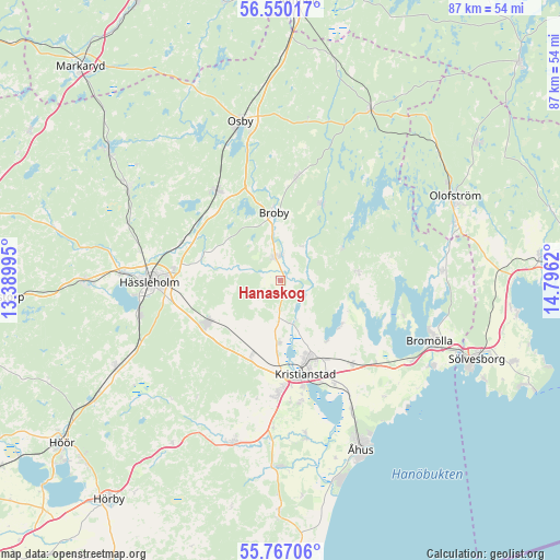 Hanaskog on map