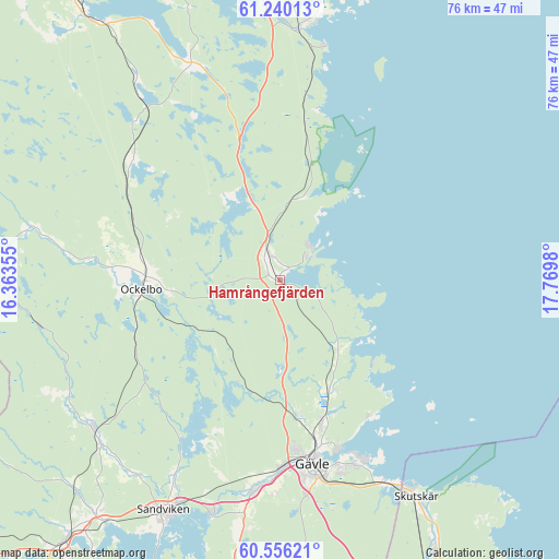 Hamrångefjärden on map