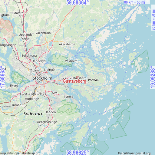 Gustavsberg on map