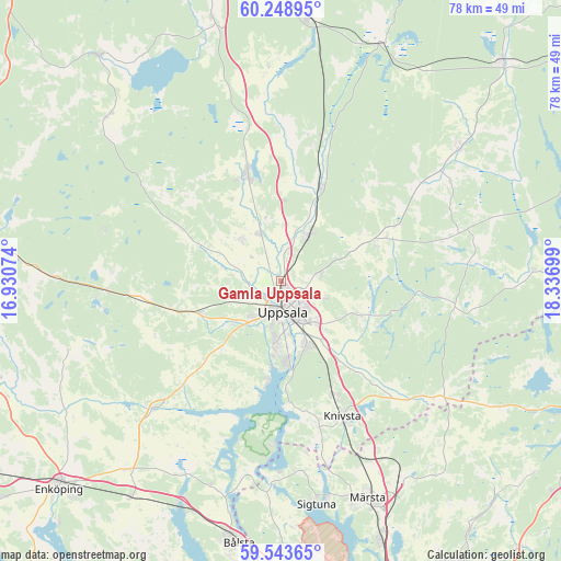 Gamla Uppsala on map