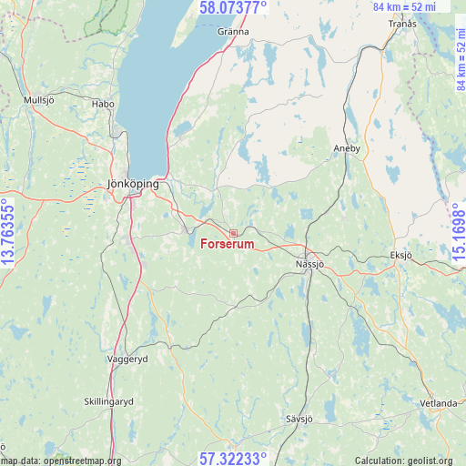 Forserum on map