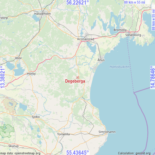 Degeberga on map
