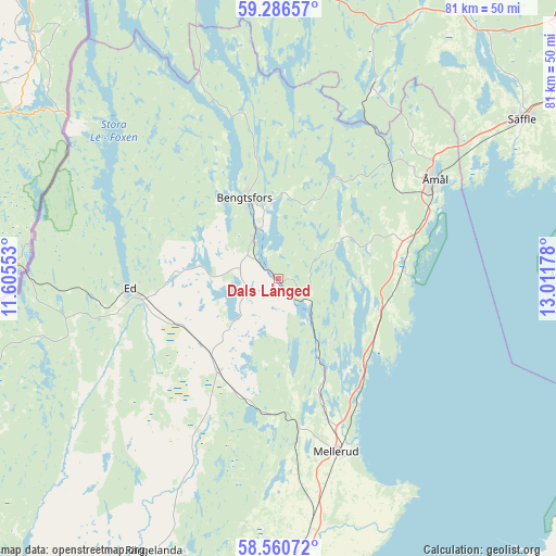 Dals Långed on map