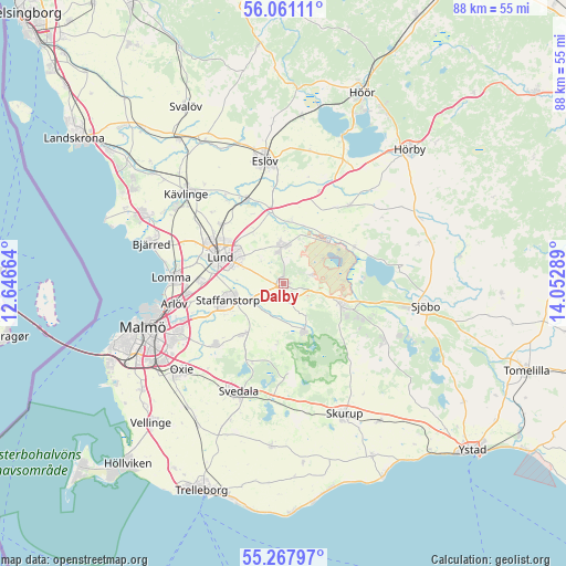 Dalby on map