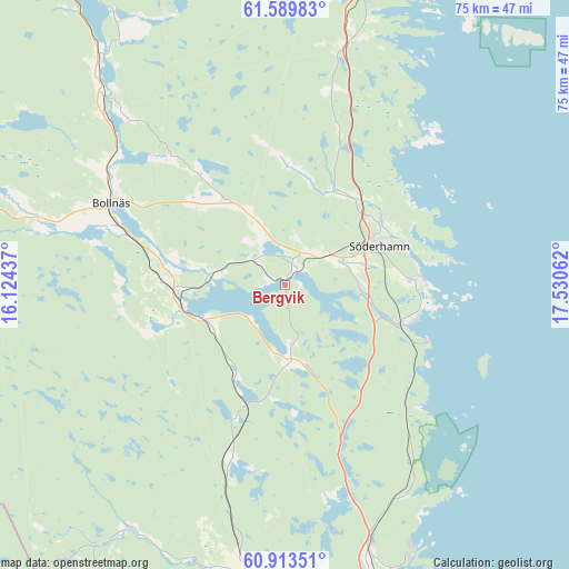 Bergvik on map