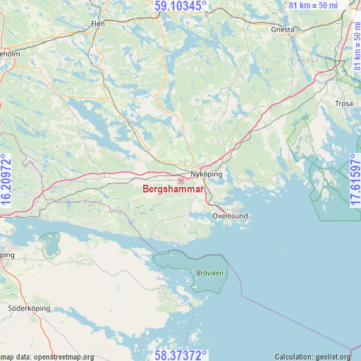 Bergshammar on map