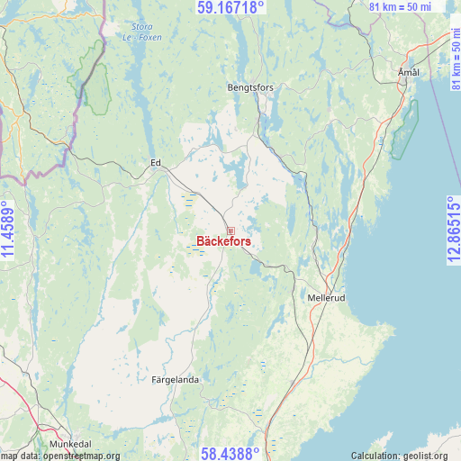 Bäckefors on map