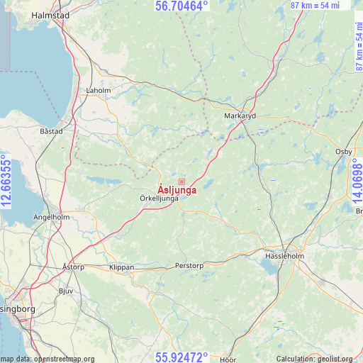 Åsljunga on map
