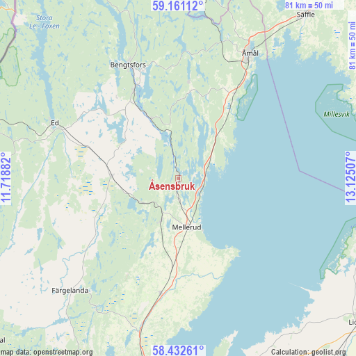 Åsensbruk on map