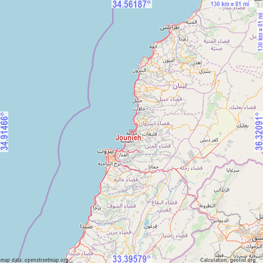 Jounieh on map