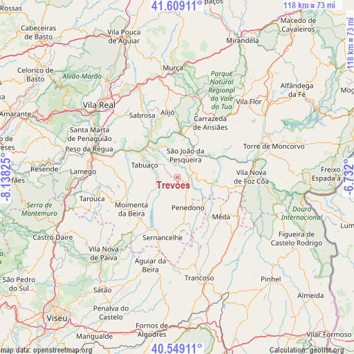 Trevões on map