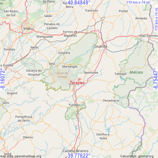 Teixoso on map