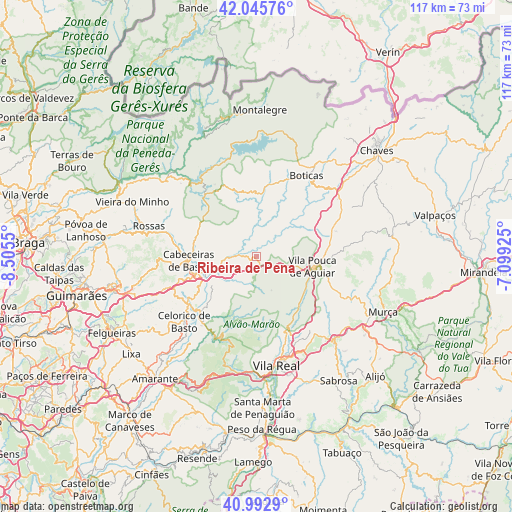Ribeira de Pena on map