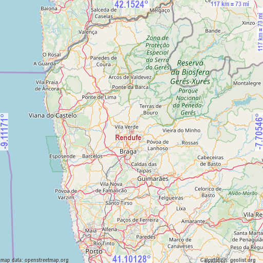 Rendufe on map