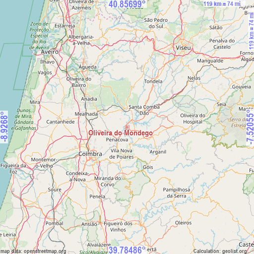 Oliveira do Mondego on map