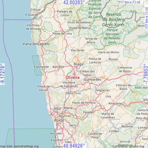 Oliveira on map
