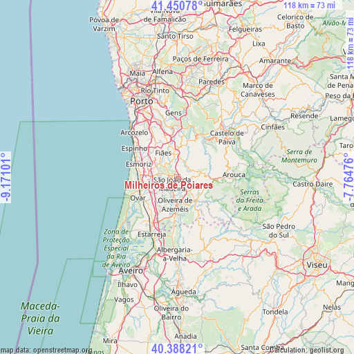 Milheirós de Poiares on map