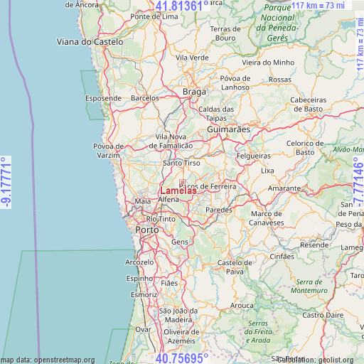 Lamelas on map