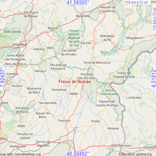 Freixo de Numão on map