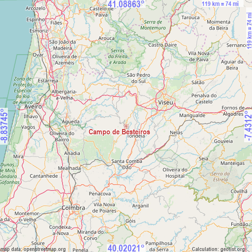 Campo de Besteiros on map