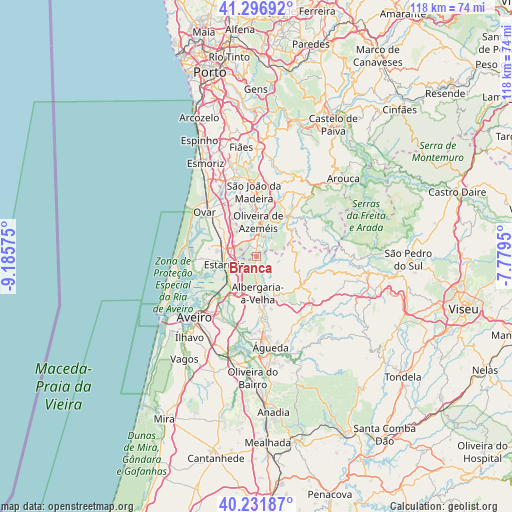 Branca on map