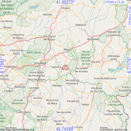 Alijó on map