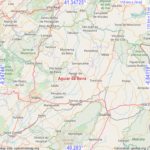 Aguiar da Beira on map