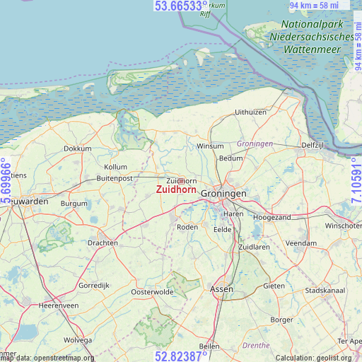 Zuidhorn on map