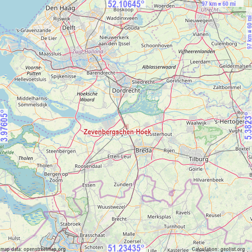 Zevenbergschen Hoek on map