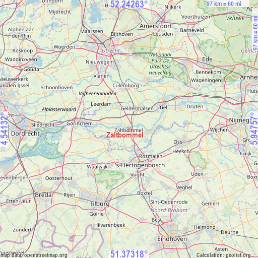 Zaltbommel on map