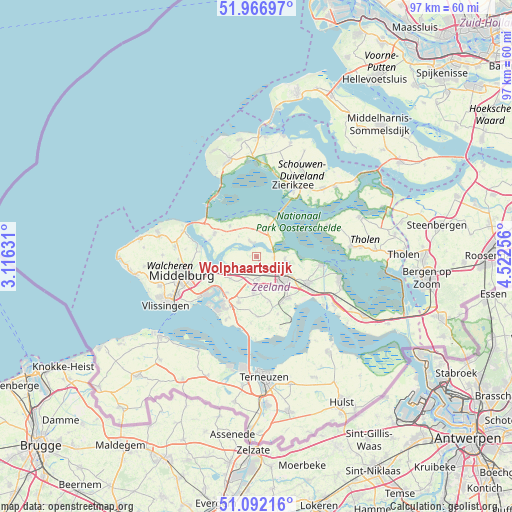 Wolphaartsdijk on map