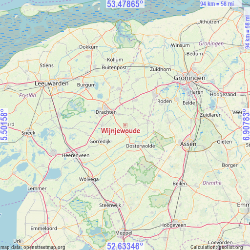 Wijnjewoude on map