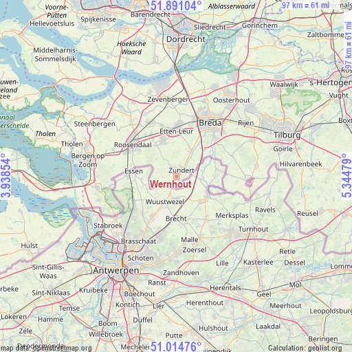 Wernhout on map