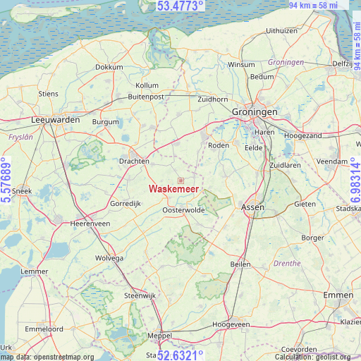 Waskemeer on map