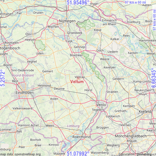 Veltum on map