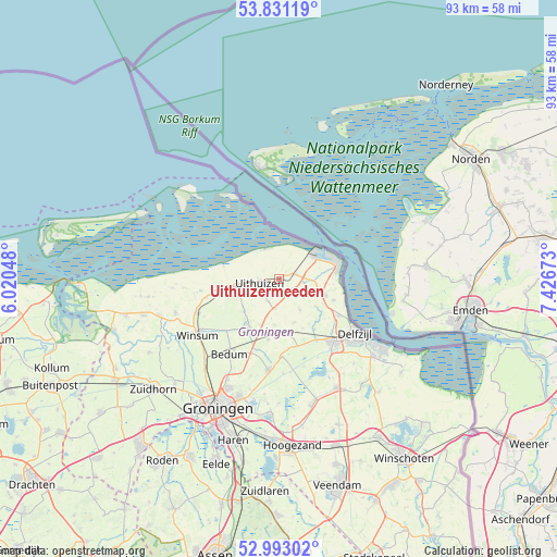 Uithuizermeeden on map