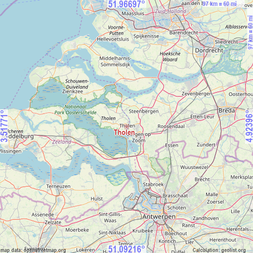 Tholen on map