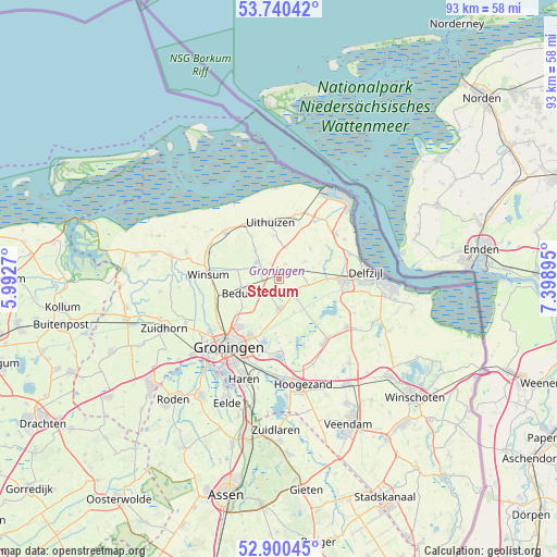 Stedum on map