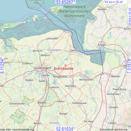 Schildwolde on map