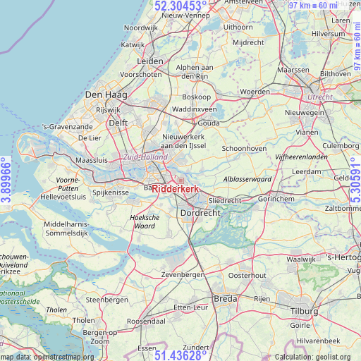 Ridderkerk on map