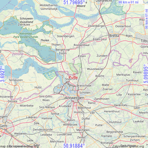 Putte on map