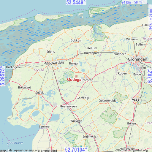 Oudega on map