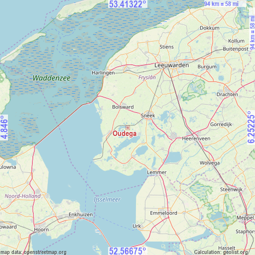 Oudega on map